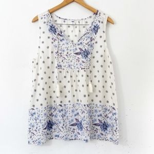Old Navy White Floral Tank Top w Tassels Large